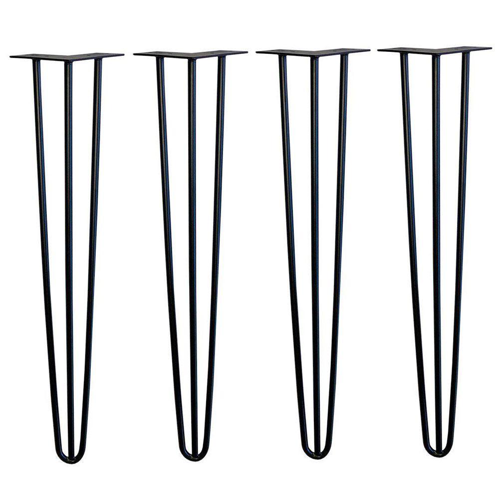 Dunne zwarte massieve stalen (Ø 1 cm)  3-punt hairpin tafelpoten 72 cm (set van 4 stuks)